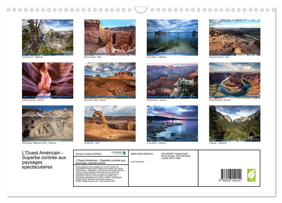 L'Ouest Américain - Superbe contrée aux paysages spectaculaires (CALVENDO Calendrier mensuel 2026)
