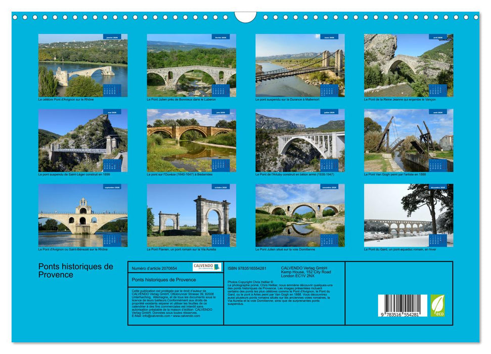 Ponts historiques de Provence (CALVENDO Calendrier mensuel 2026)