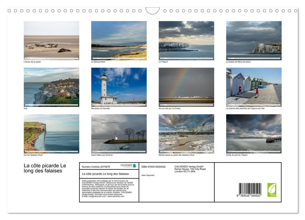 La côte picarde Le long des falaises (CALVENDO Calendrier mensuel 2026)