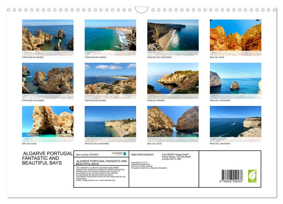 ALGARVE PORTUGAL FANTASTIC AND BEAUTIFUL BAYS (CALVENDO Monthly Calendar 2026)