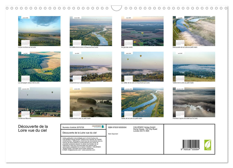 Découverte de la Loire vue du ciel (CALVENDO Calendrier mensuel 2026)