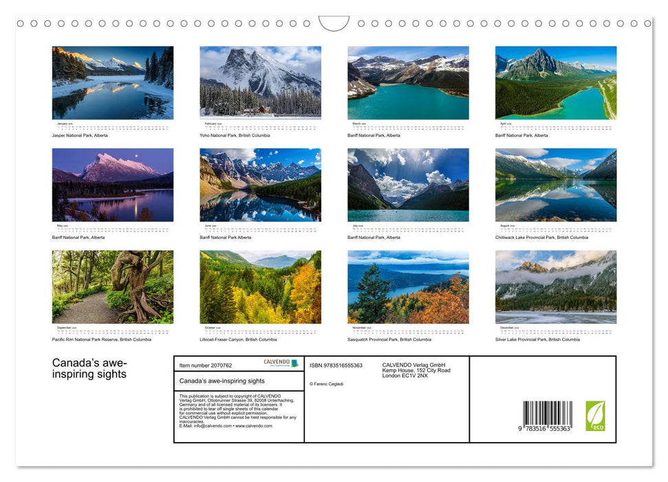 Canada’s awe-inspiring sights (CALVENDO Monthly Calendar 2026)