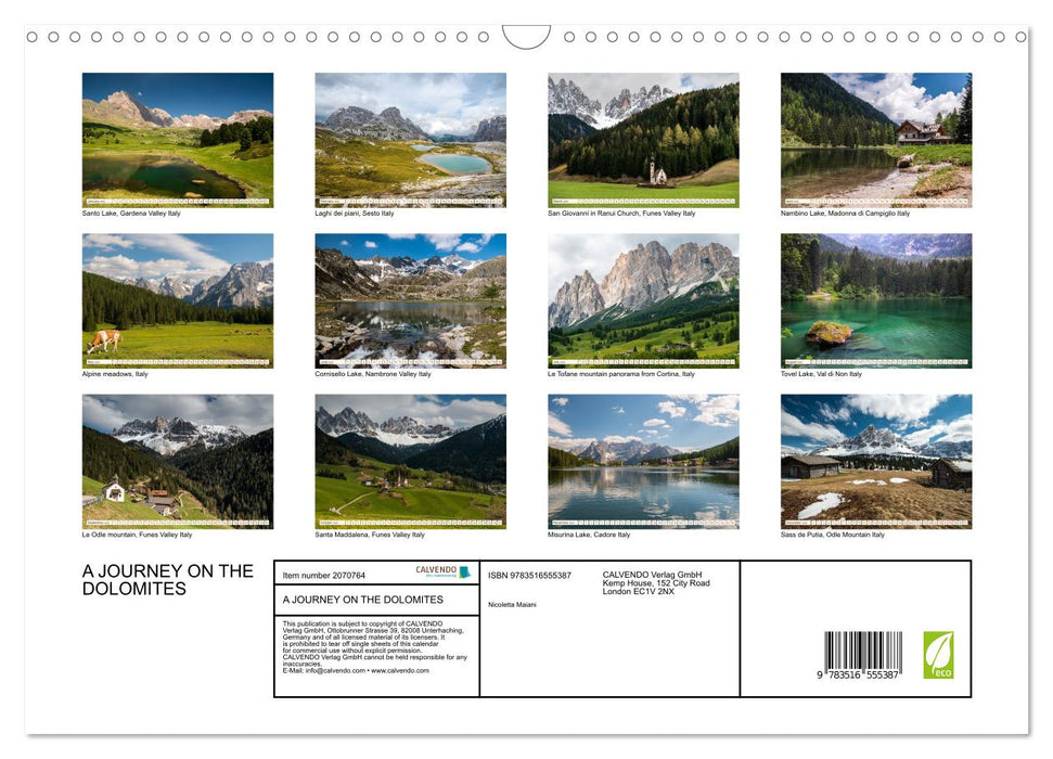 A JOURNEY ON THE DOLOMITES (CALVENDO Monthly Calendar 2026)