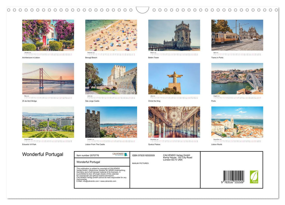 Wonderful Portugal (CALVENDO Monthly Calendar 2026)