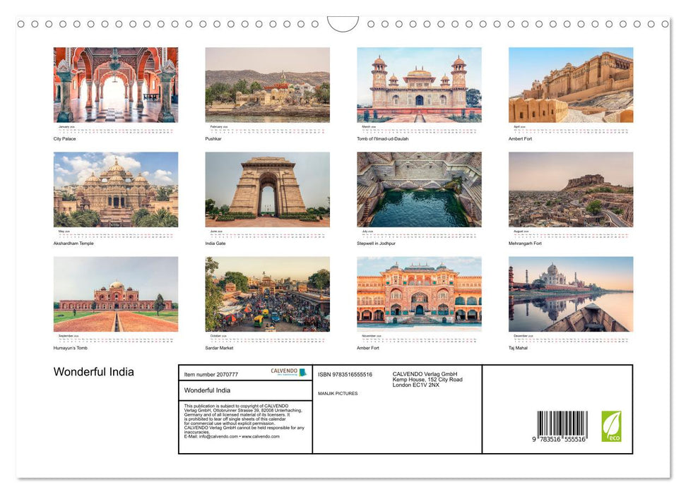Wonderful India (CALVENDO Monthly Calendar 2026)