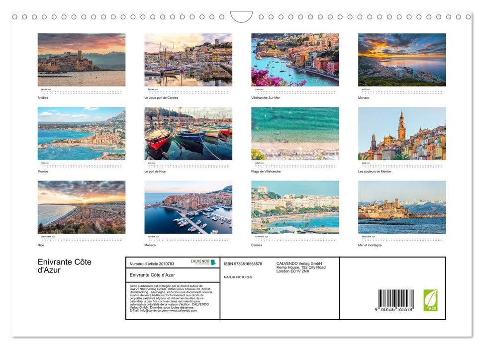 Enivrante Côte d'Azur (CALVENDO Calendrier mensuel 2026)
