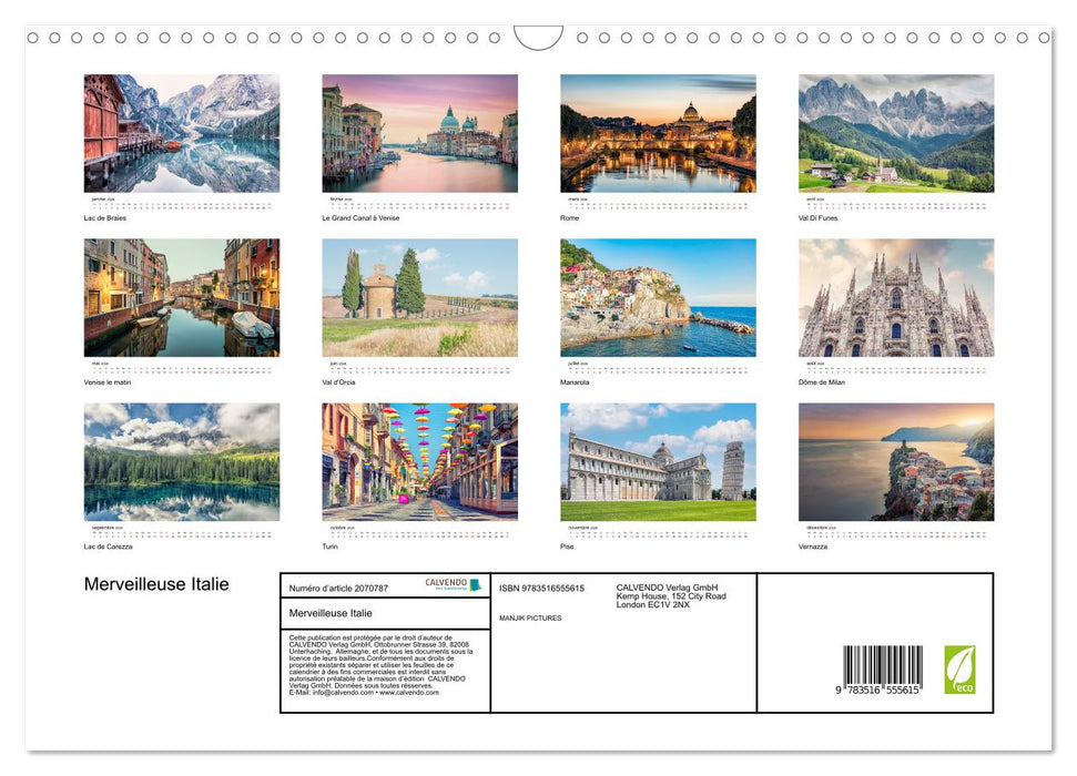 Merveilleuse Italie (CALVENDO Calendrier mensuel 2026)
