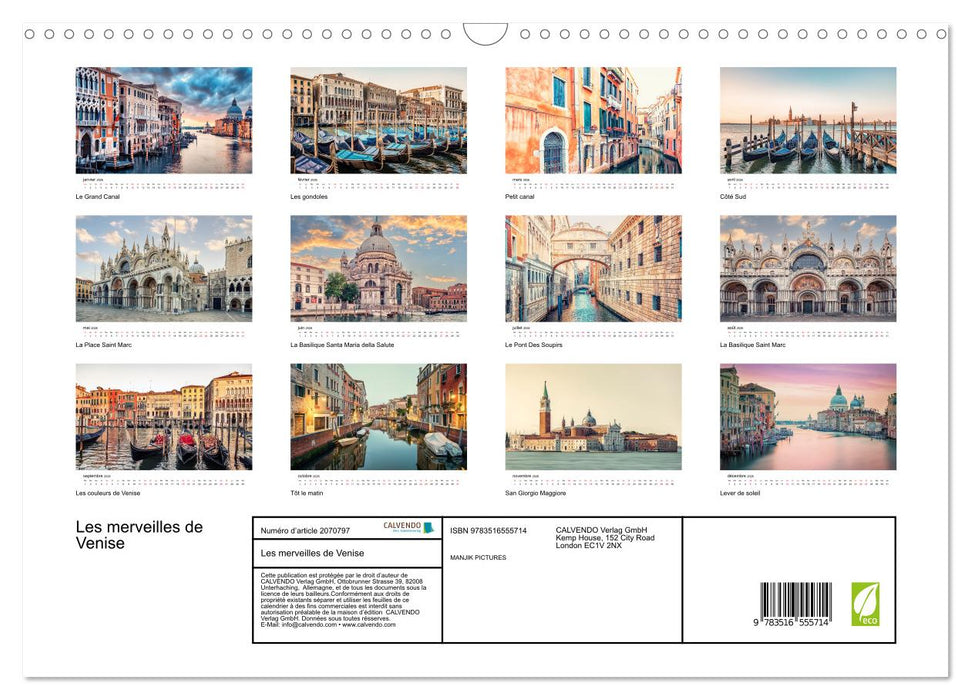 Les merveilles de Venise (CALVENDO Calendrier mensuel 2026)