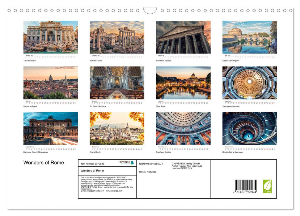 Wonders of Rome (CALVENDO Monthly Calendar 2026)