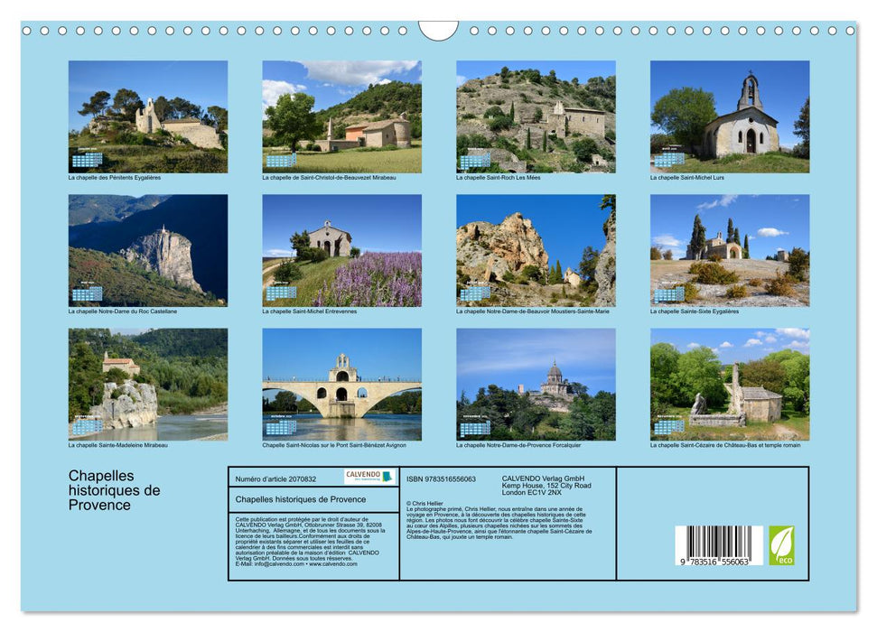 Chapelles historiques de Provence (CALVENDO Calendrier mensuel 2026)