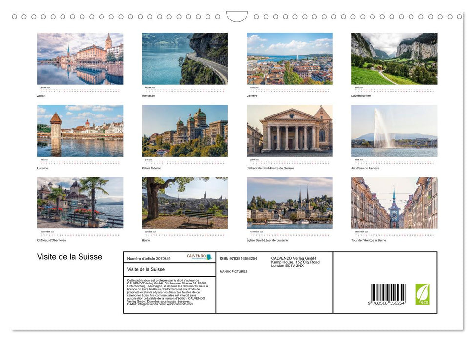 Visite de la Suisse (CALVENDO Calendrier mensuel 2026)