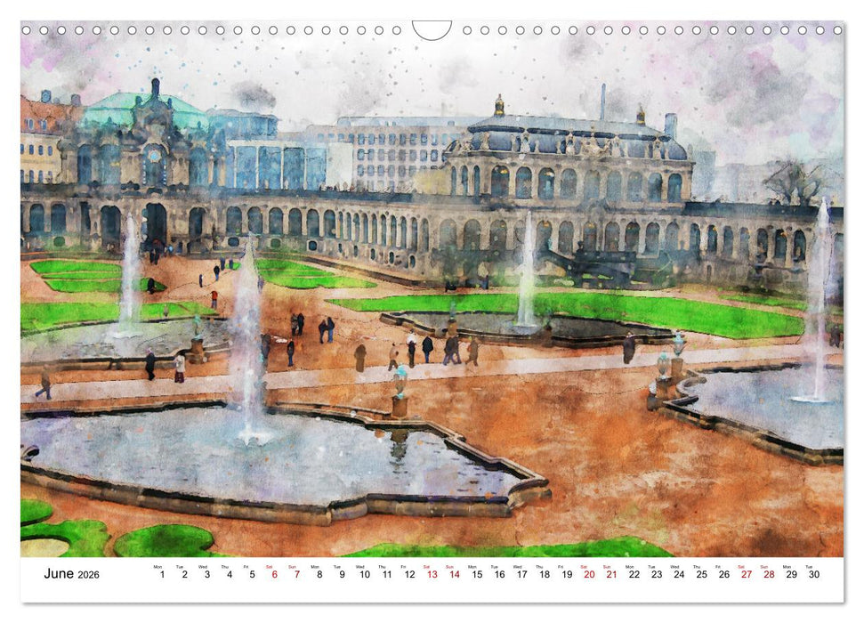 Dresden in watercolours - Tour through the historic old town (CALVENDO Monthly Calendar 2026)