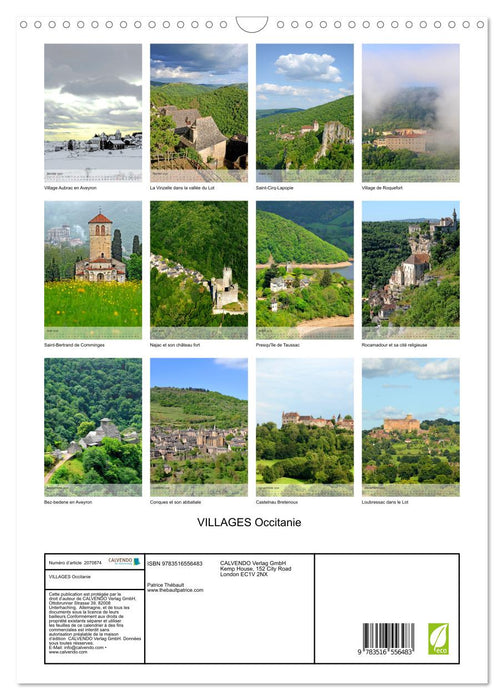 VILLAGES Occitanie (CALVENDO Calendrier mensuel 2026)