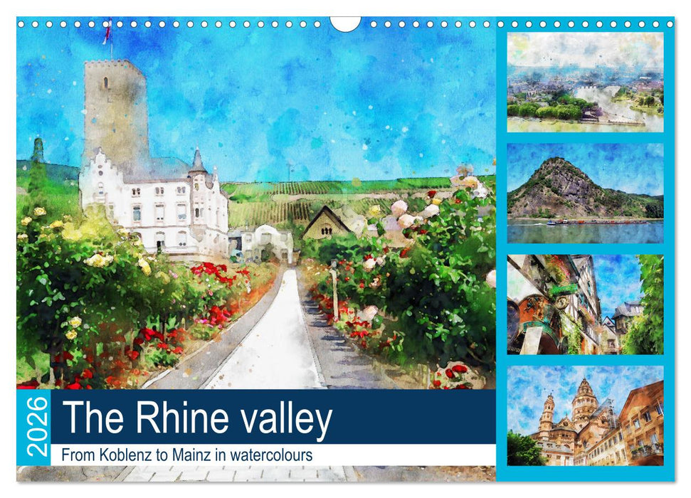 The Rhine valley - From Koblenz to Mainz in watercolours (CALVENDO Monthly Calendar 2026)