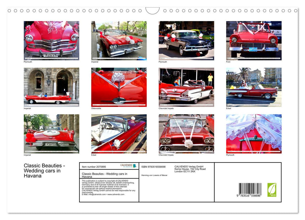 Classic Beauties - Wedding cars in Havana (CALVENDO Monthly Calendar 2026)