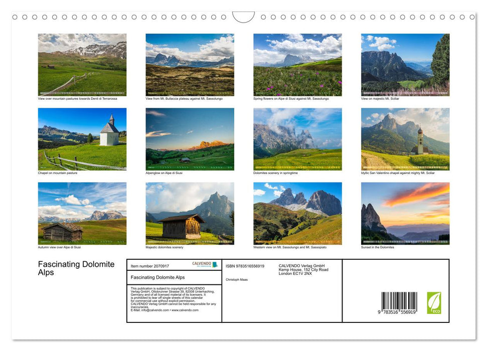Fascinating Dolomite Alps (CALVENDO Monthly Calendar 2026)