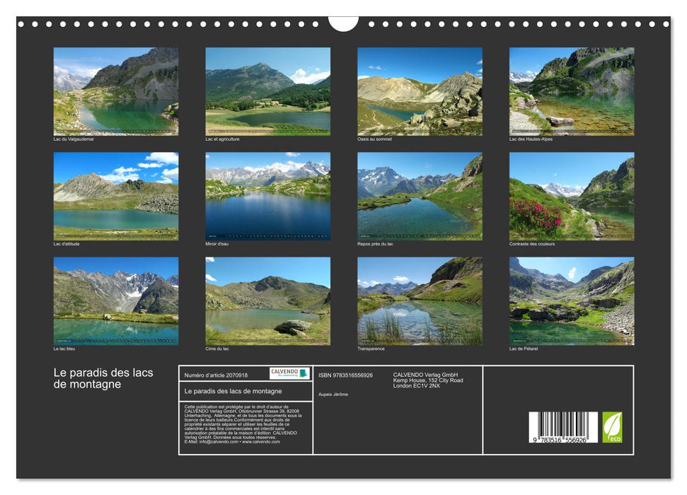 Le paradis des lacs de montagne (CALVENDO Calendrier mensuel 2026)