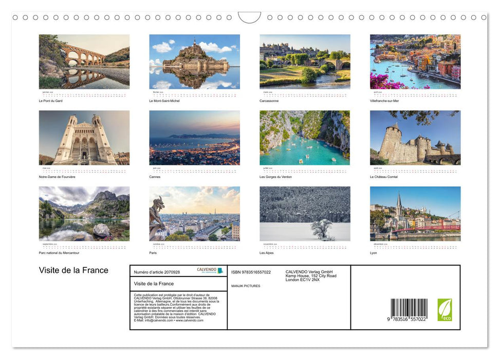 Visite de la France (CALVENDO Calendrier mensuel 2026)