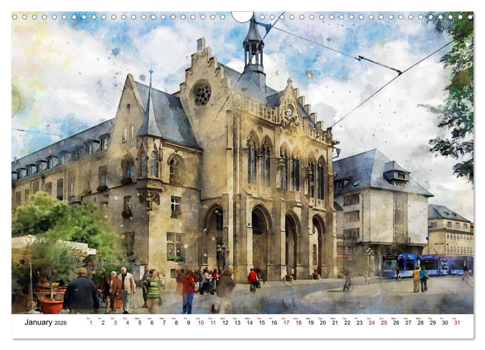 Erfurt - City views in watercolors (CALVENDO Monthly Calendar 2026)