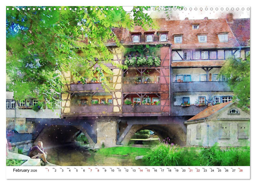 Erfurt - City views in watercolors (CALVENDO Monthly Calendar 2026)