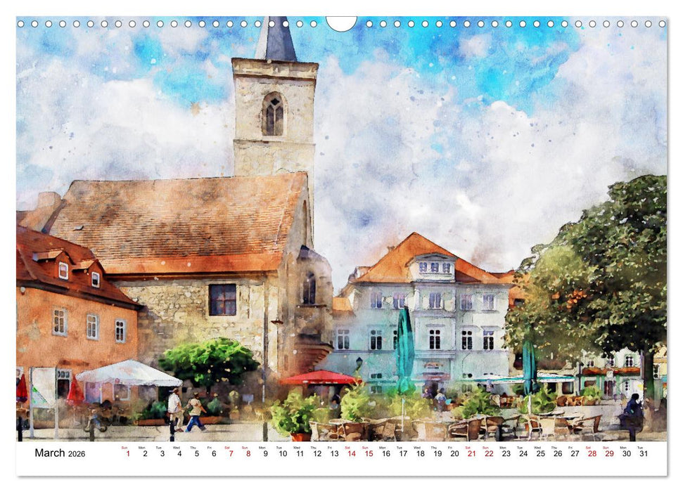 Erfurt - City views in watercolors (CALVENDO Monthly Calendar 2026)