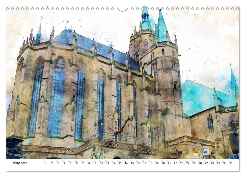 Erfurt - City views in watercolors (CALVENDO Monthly Calendar 2026)