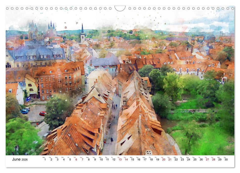 Erfurt - City views in watercolors (CALVENDO Monthly Calendar 2026)