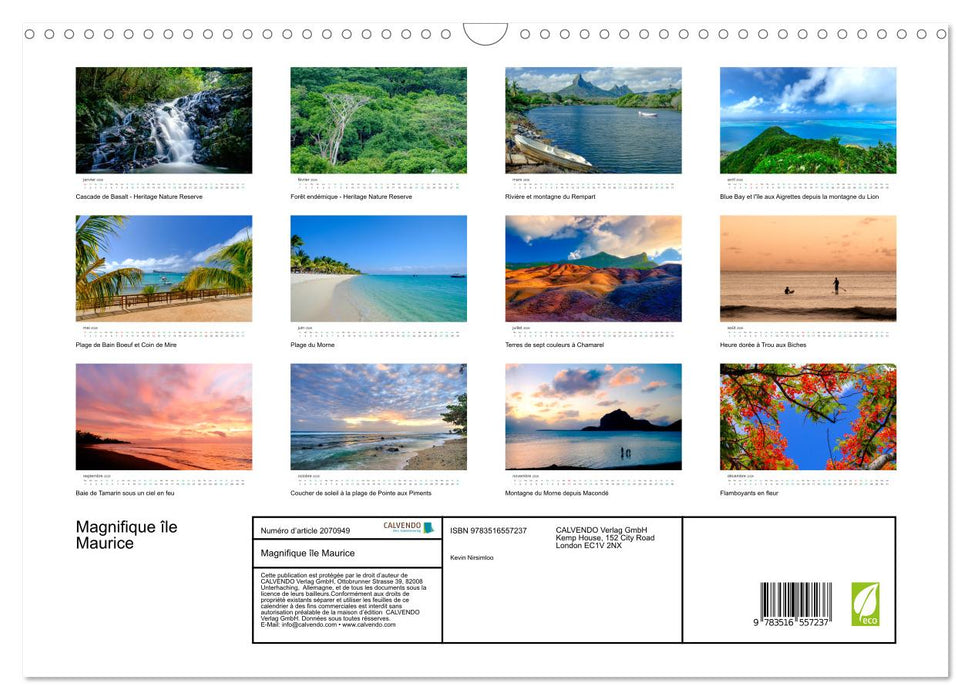 Magnifique île Maurice (CALVENDO Calendrier mensuel 2026)