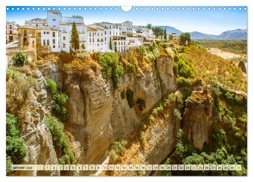 La belle Andalousie: Séville - Málaga - Grenade - Ronda - Antequera (CALVENDO Calendrier mensuel 2026)