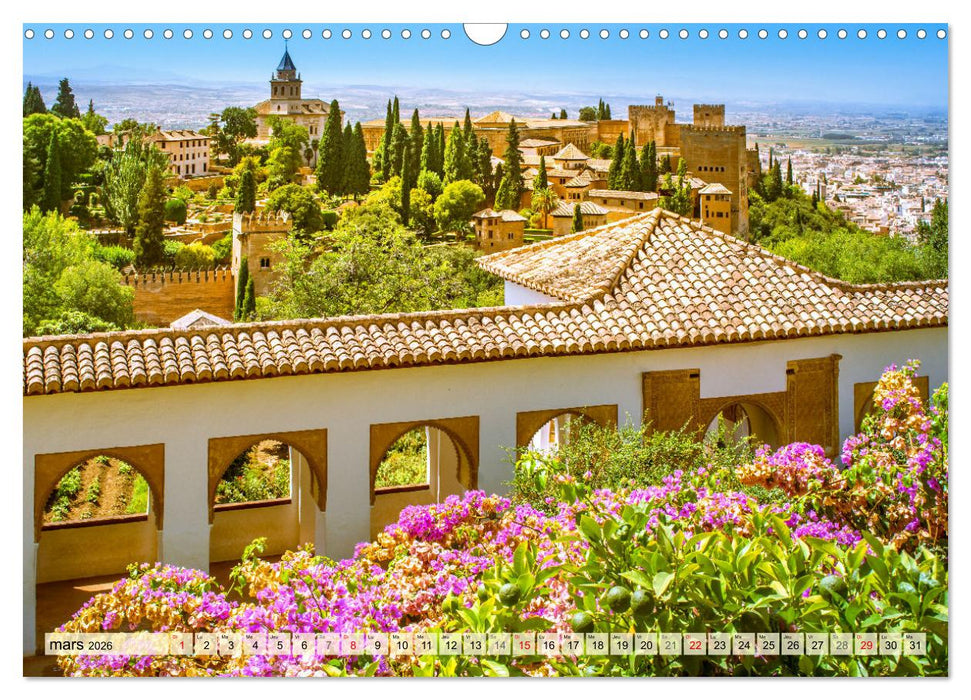 La belle Andalousie: Séville - Málaga - Grenade - Ronda - Antequera (CALVENDO Calendrier mensuel 2026)