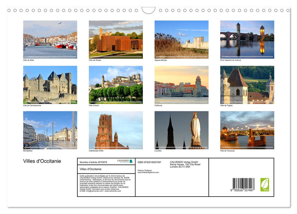 Villes d'Occitanie (CALVENDO Calendrier mensuel 2026)
