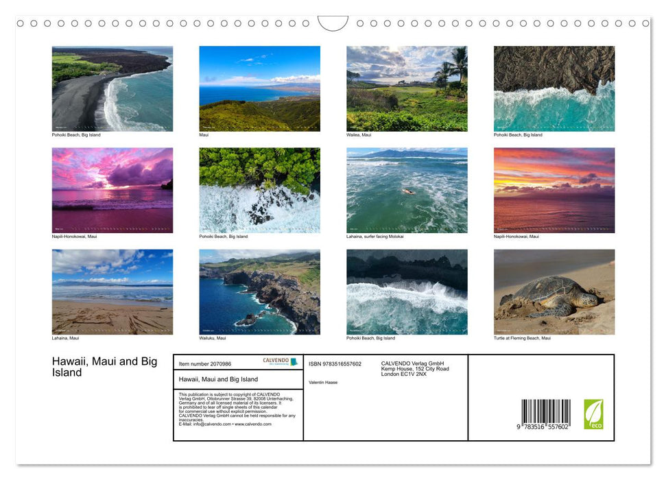 Hawaii, Maui and Big Island (CALVENDO Monthly Calendar 2026)