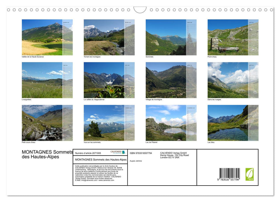 MONTAGNES Sommets des Hautes-Alpes (CALVENDO Calendrier mensuel 2026)