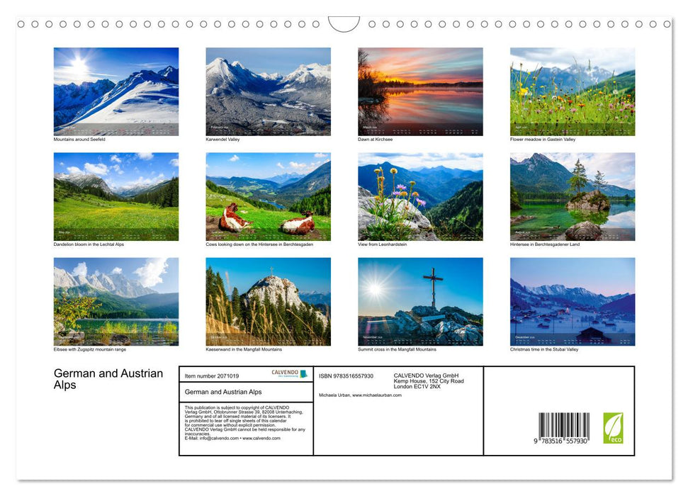 German and Austrian Alps (CALVENDO Monthly Calendar 2026)