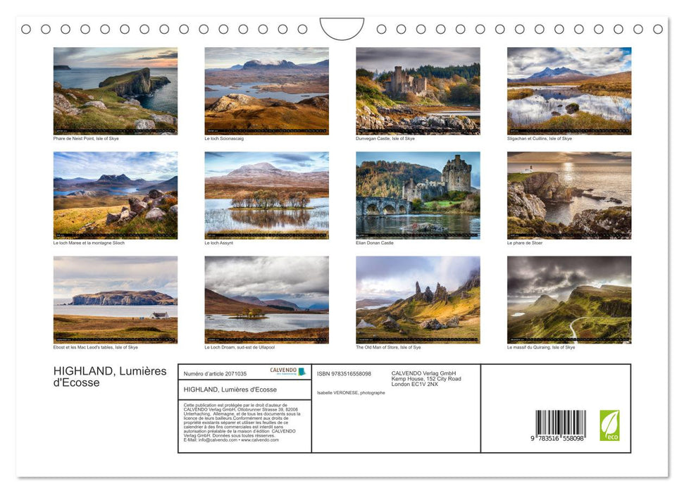 HIGHLAND, Lumières d'Ecosse (CALVENDO Calendrier mensuel 2026)