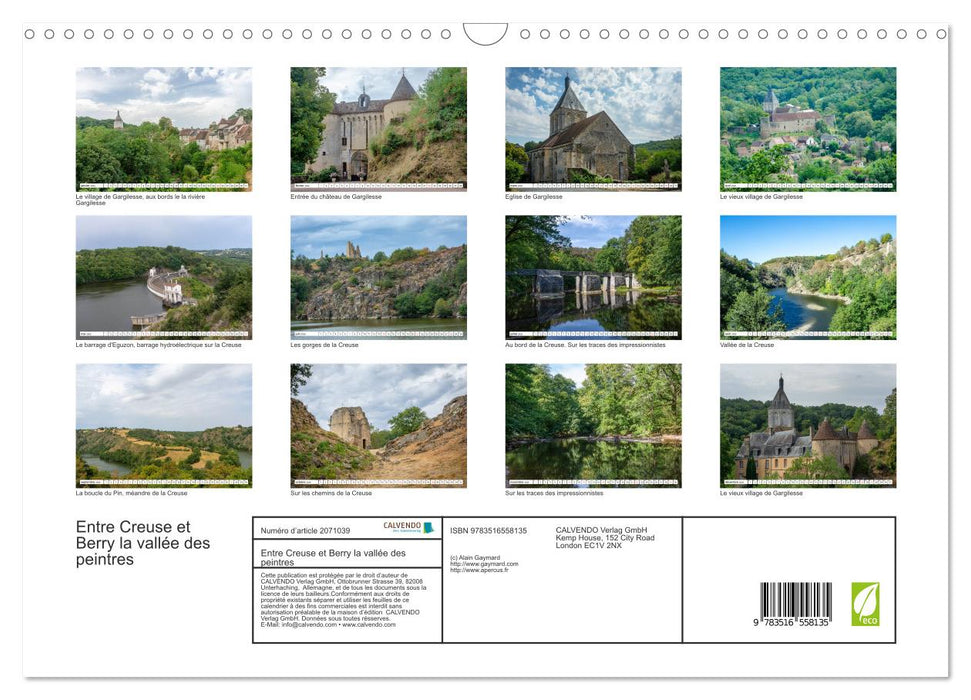 Entre Creuse et Berry la vallée des peintres (CALVENDO Calendrier mensuel 2026)
