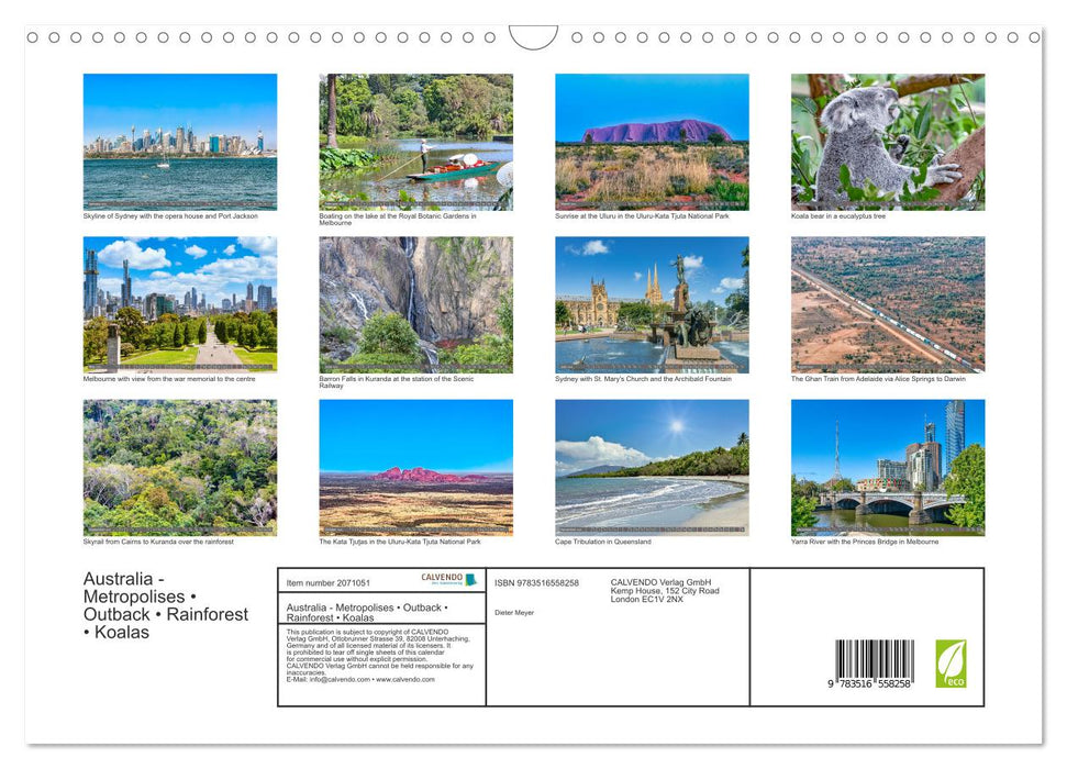 Australia - Metropolises • Outback • Rainforest • Koalas (CALVENDO Monthly Calendar 2026)