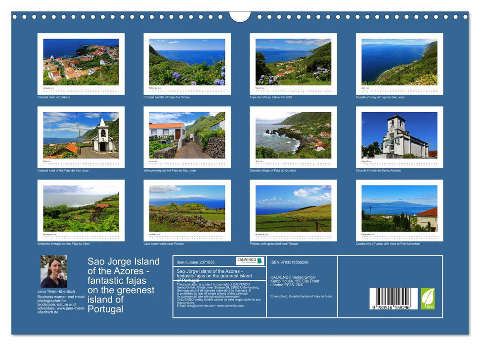 Sao Jorge Island of the Azores - fantastic fajas on the greenest island of Portugal (CALVENDO Monthly Calendar 2026)