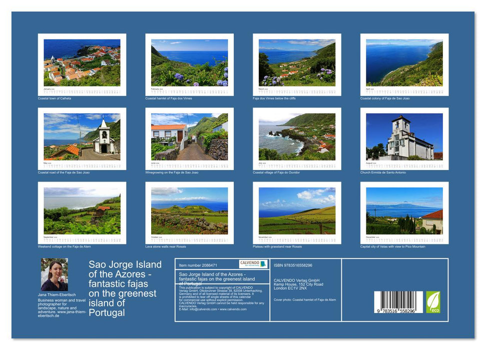 Sao Jorge Island of the Azores - fantastic fajas on the greenest island of Portugal (CALVENDO Monthly Calendar 2026)