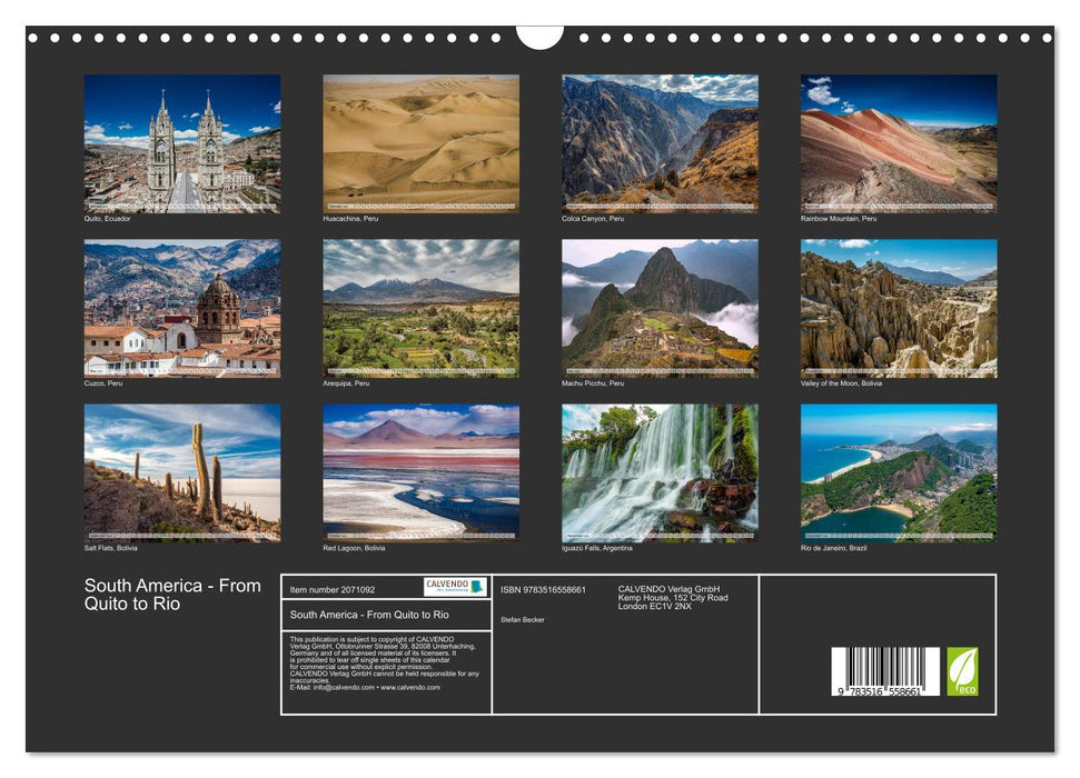 South America - From Quito to Rio (CALVENDO Monthly Calendar 2026)