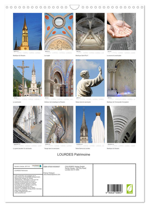 LOURDES Patrimoine (CALVENDO Calendrier mensuel 2026)