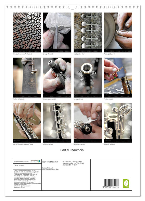 L'art du hautbois (CALVENDO Calendrier mensuel 2026)