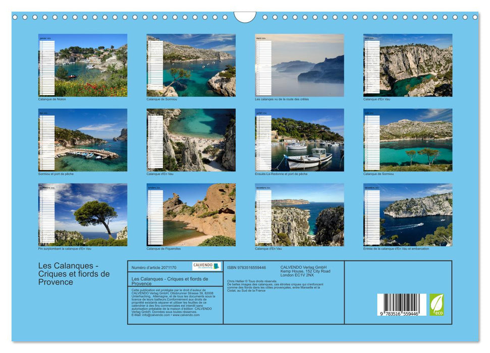 Les Calanques - Criques et fiords de Provence (CALVENDO Calendrier mensuel 2026)