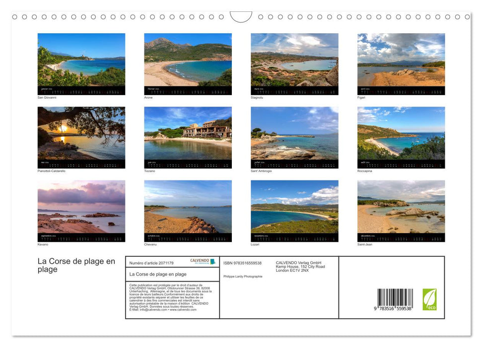 La Corse de plage en plage (CALVENDO Calendrier mensuel 2026)
