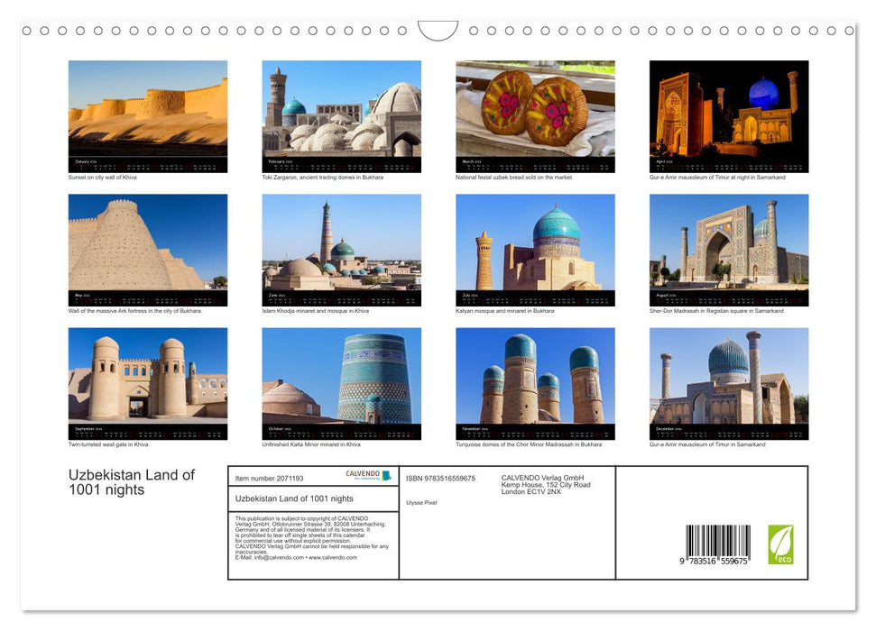 Uzbekistan Land of 1001 nights (CALVENDO Monthly Calendar 2026)