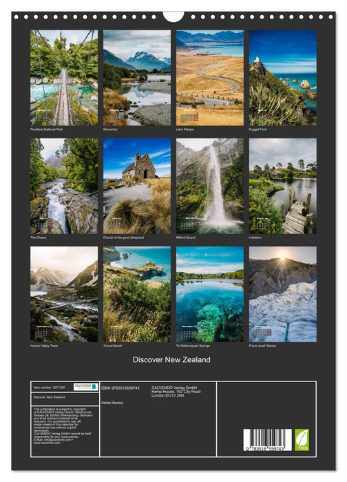 Discover New Zealand (CALVENDO Monthly Calendar 2026)