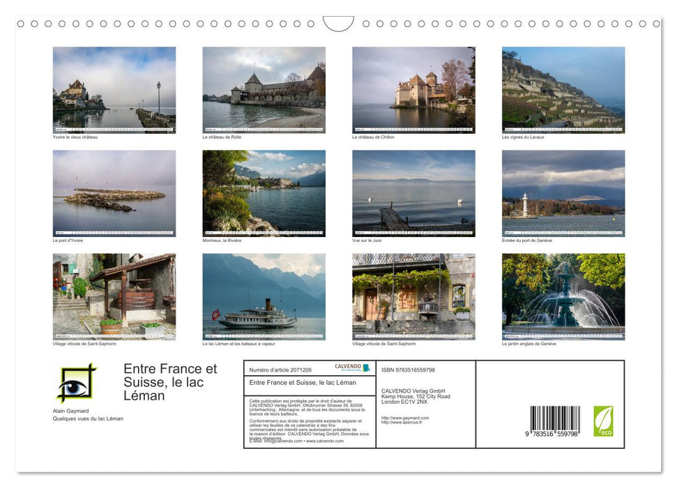 Entre France et Suisse, le lac Léman (CALVENDO Calendrier mensuel 2026)