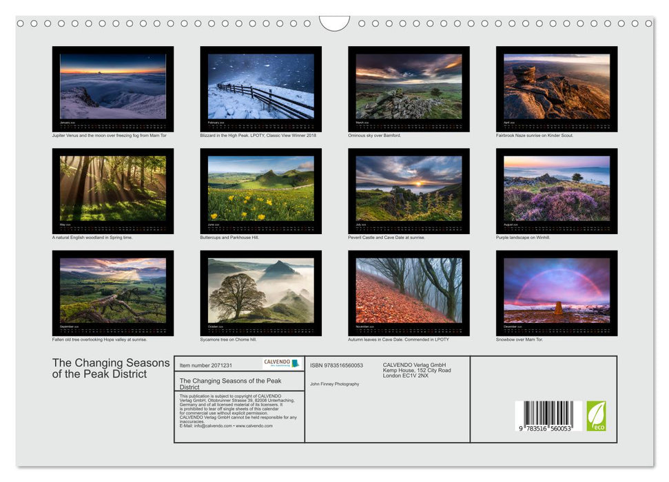 The Changing Seasons of the Peak District (CALVENDO Monthly Calendar 2026)
