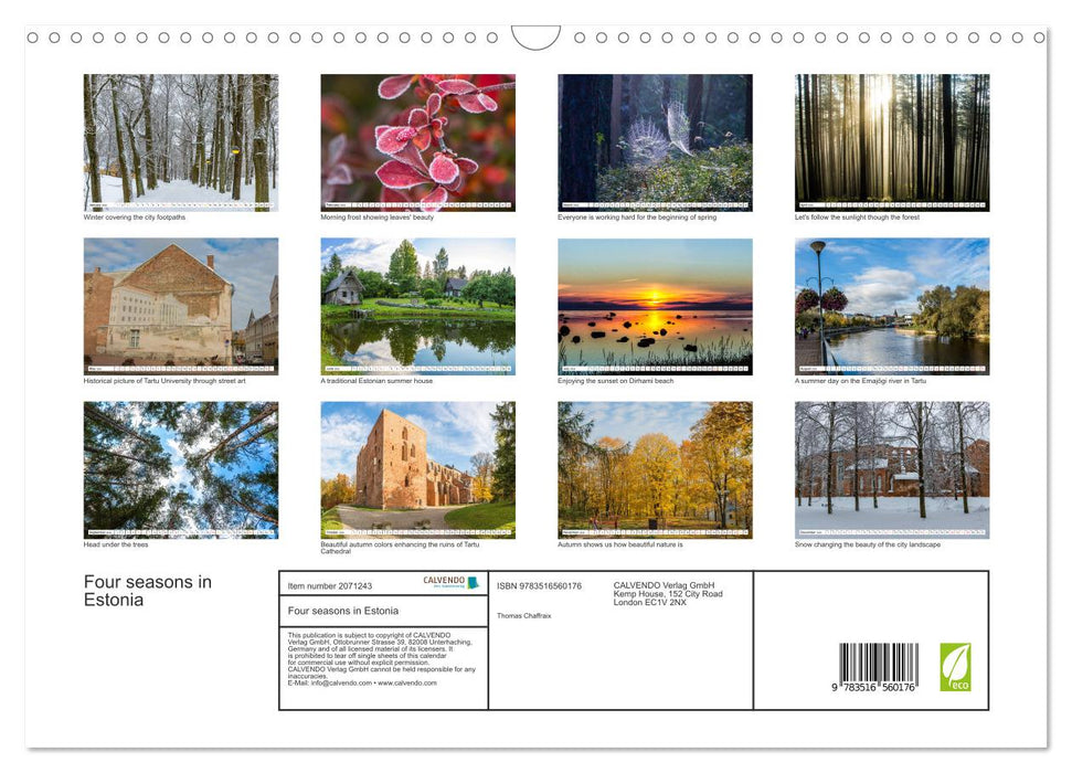 Four seasons in Estonia (CALVENDO Monthly Calendar 2026)