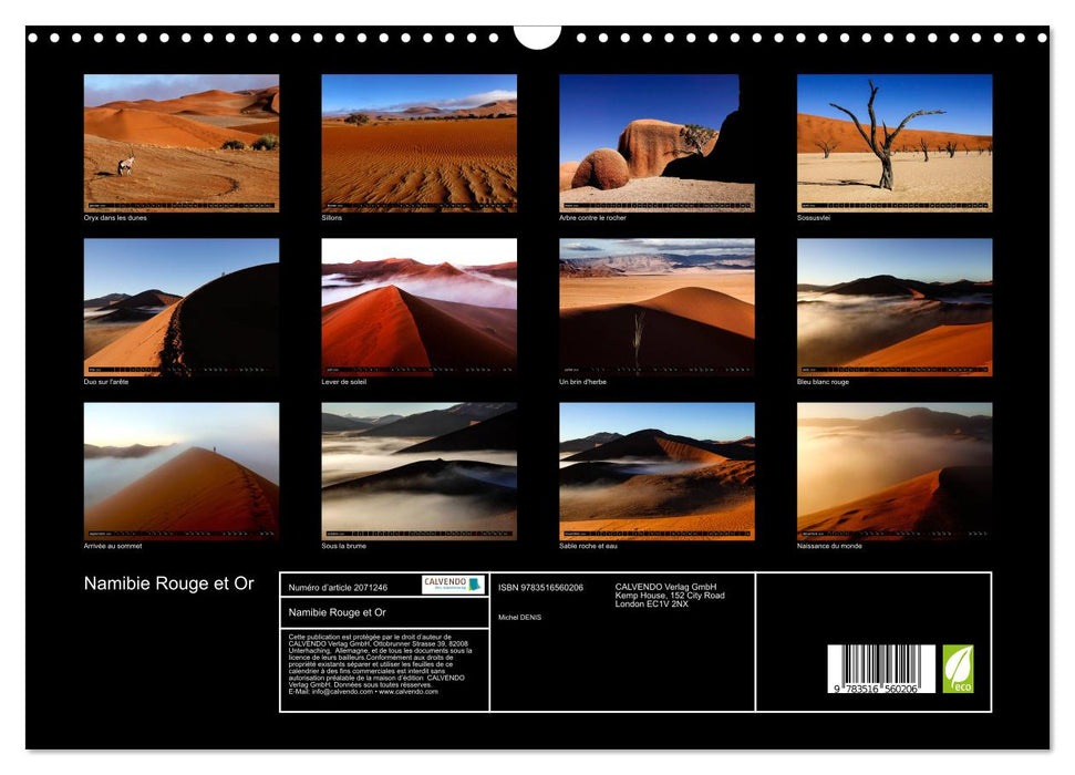 Namibie Rouge et Or (CALVENDO Calendrier mensuel 2026)